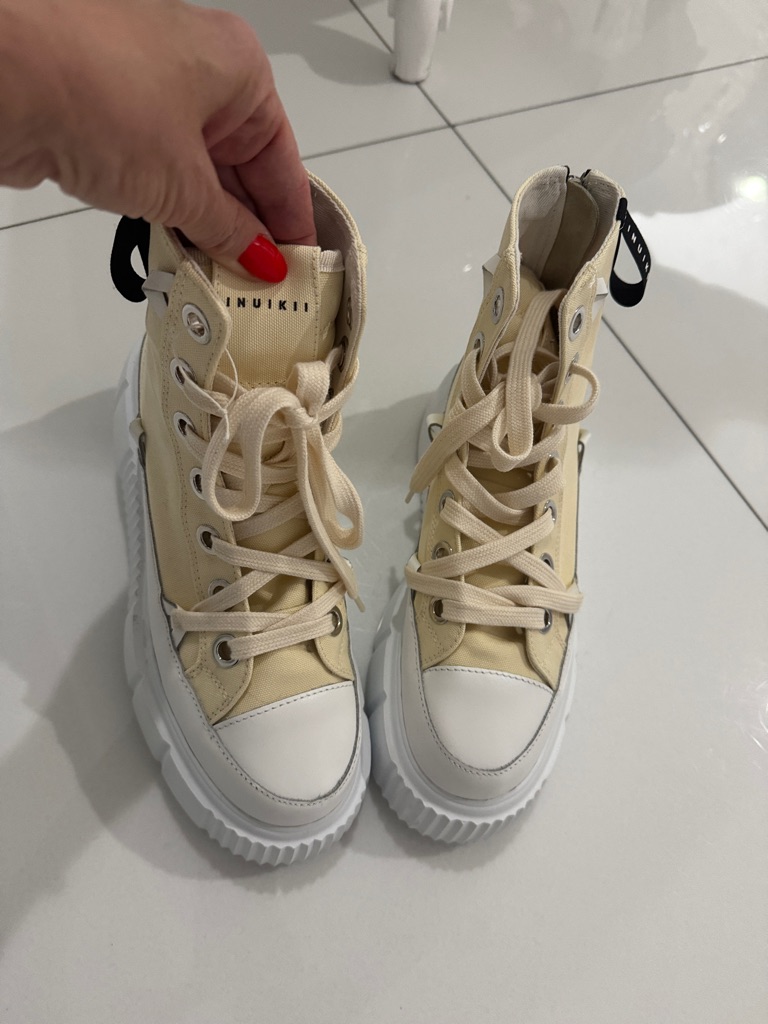 Inuikii Beige And White High-Top Platform Sneakers
